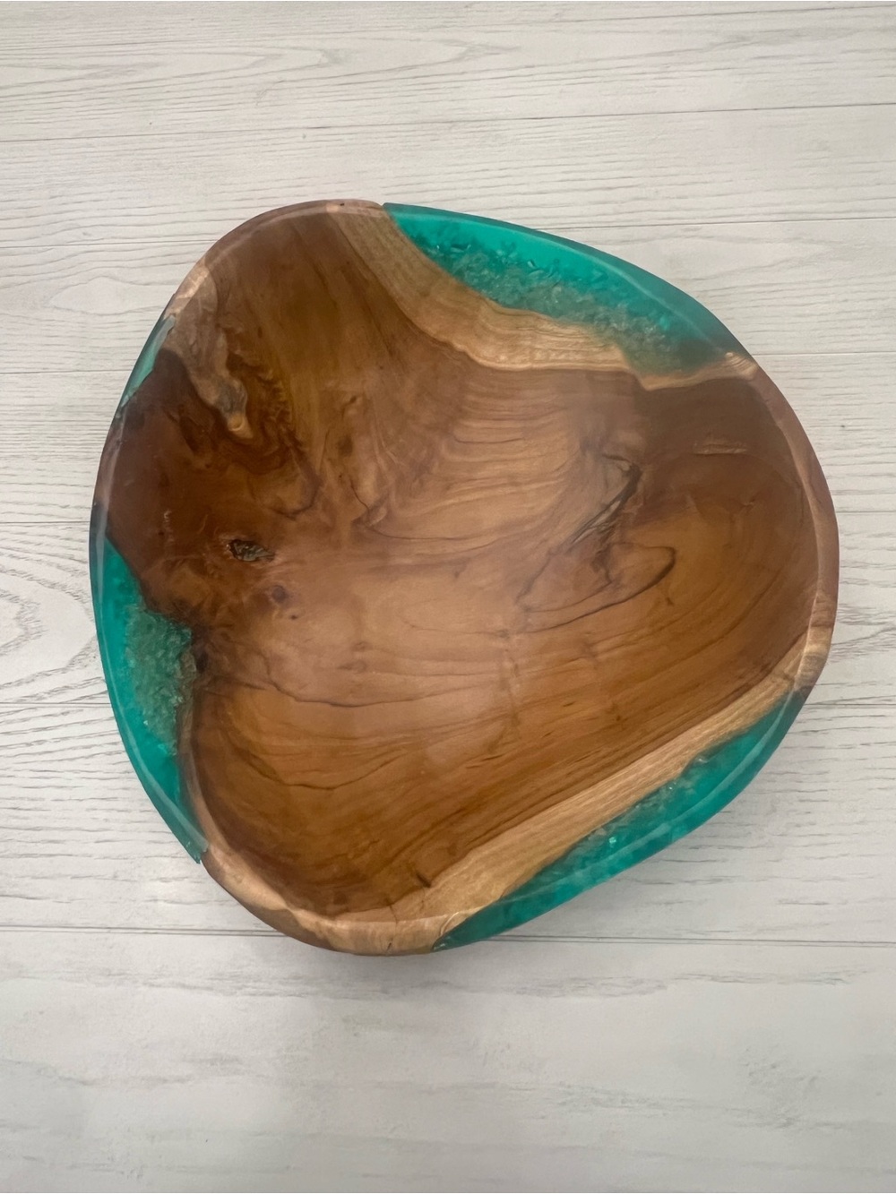 Pier 1 Teak Wood Turquoise Resin Bowl Indonesia Coastal Decor 10”